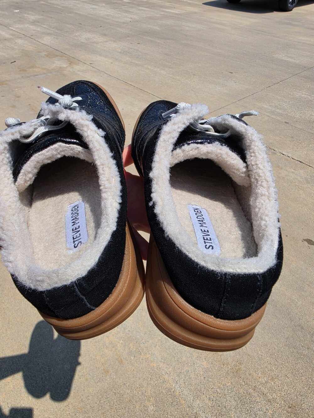 Steve Madden Black Shearling Lined Sneakers Women's Size 8.5 Platform Lace Up - Picture 5 of 6